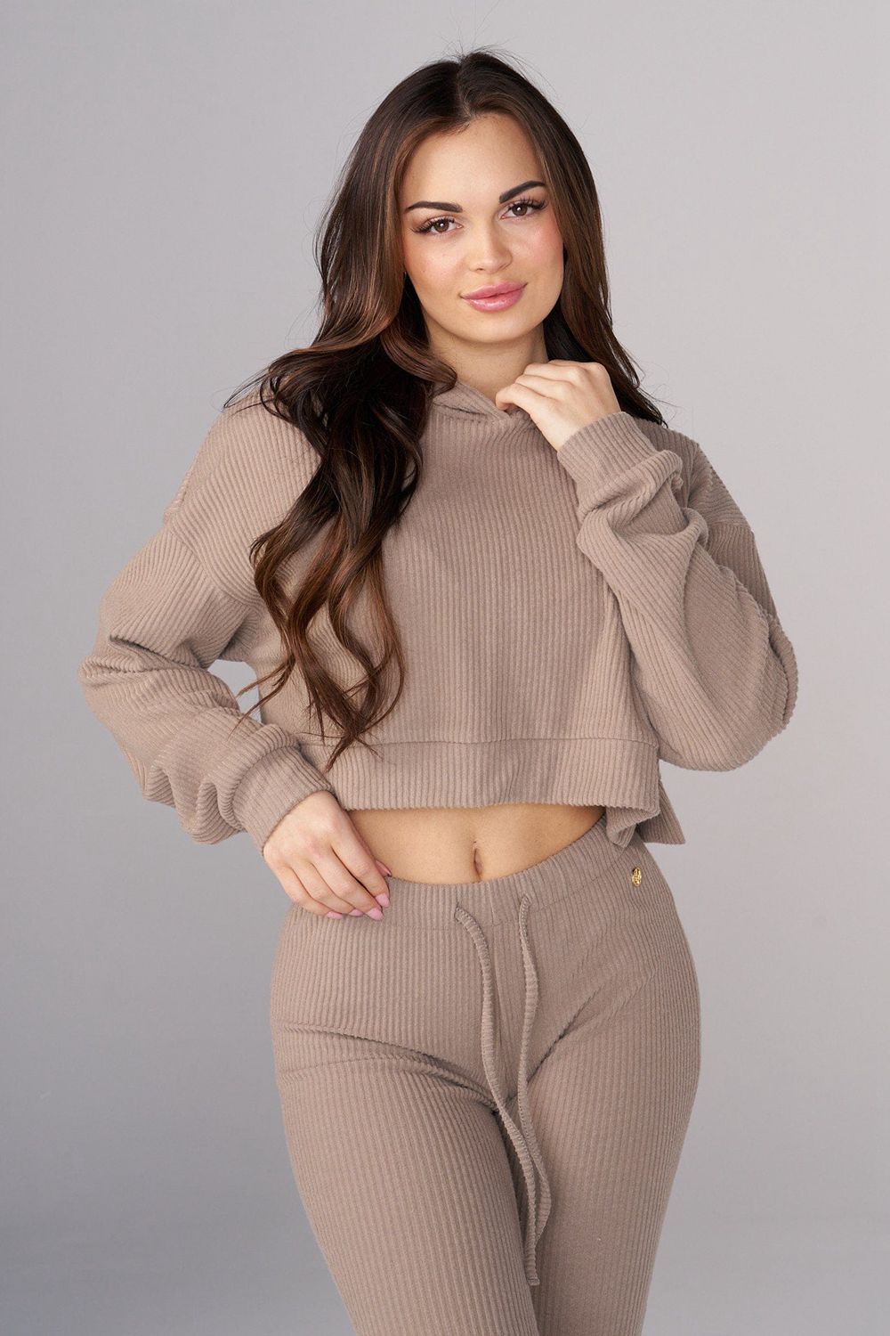 Young LA W545 Ava Crop Hoodie Khaki | REMTX8275