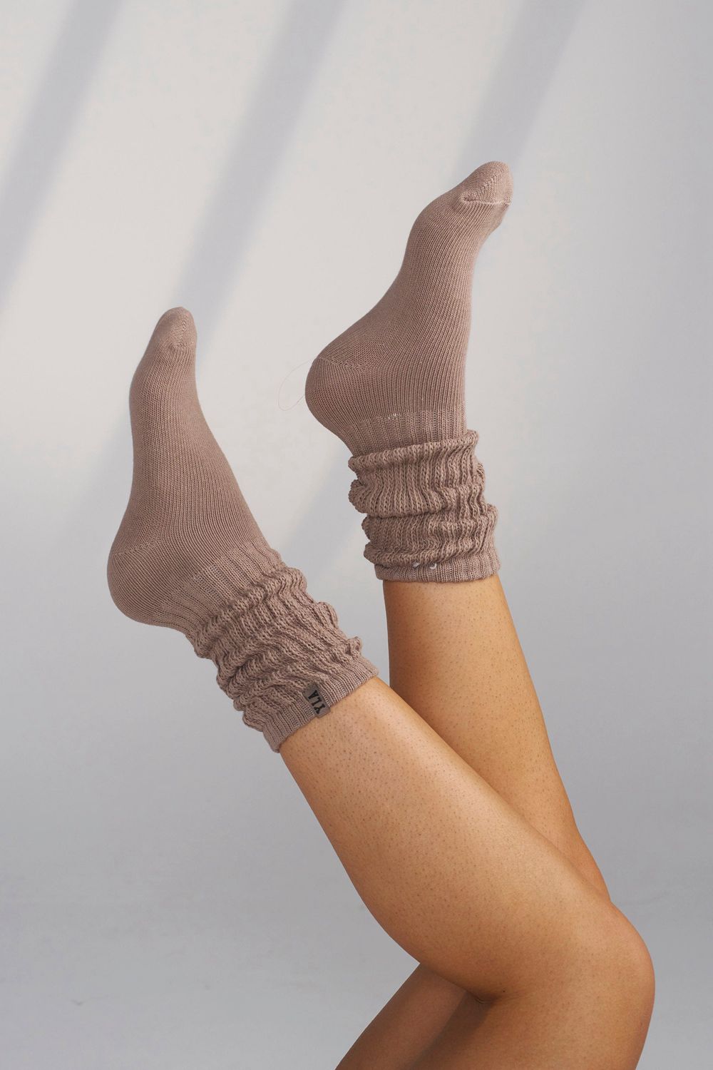 Young LA W609 - Scrunch Socks 3-Pack Wit Bruin Beige | FTOBE3648