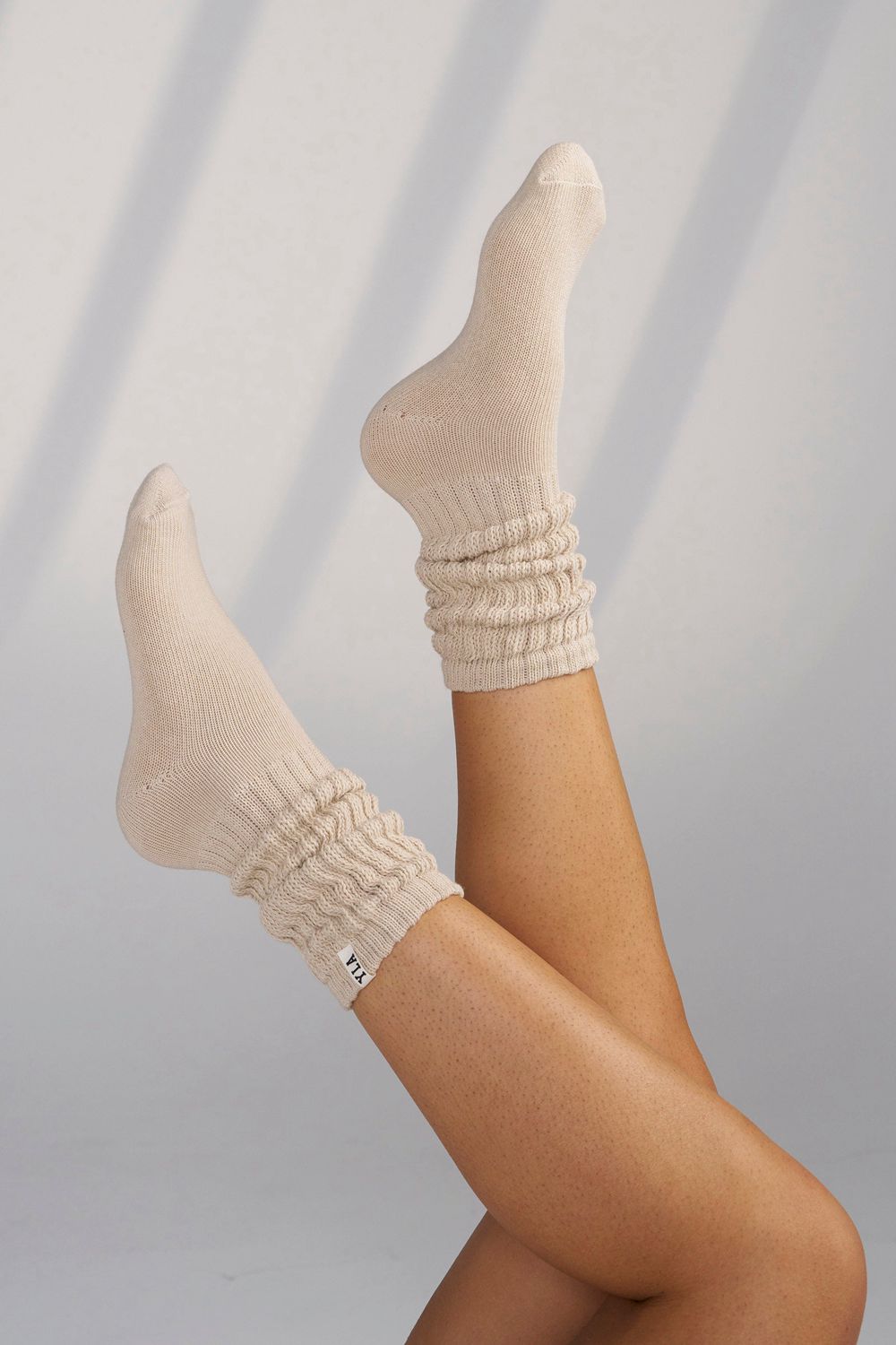 Young LA W609 - Scrunch Socks 3-Pack Wit Bruin Beige | FTOBE3648